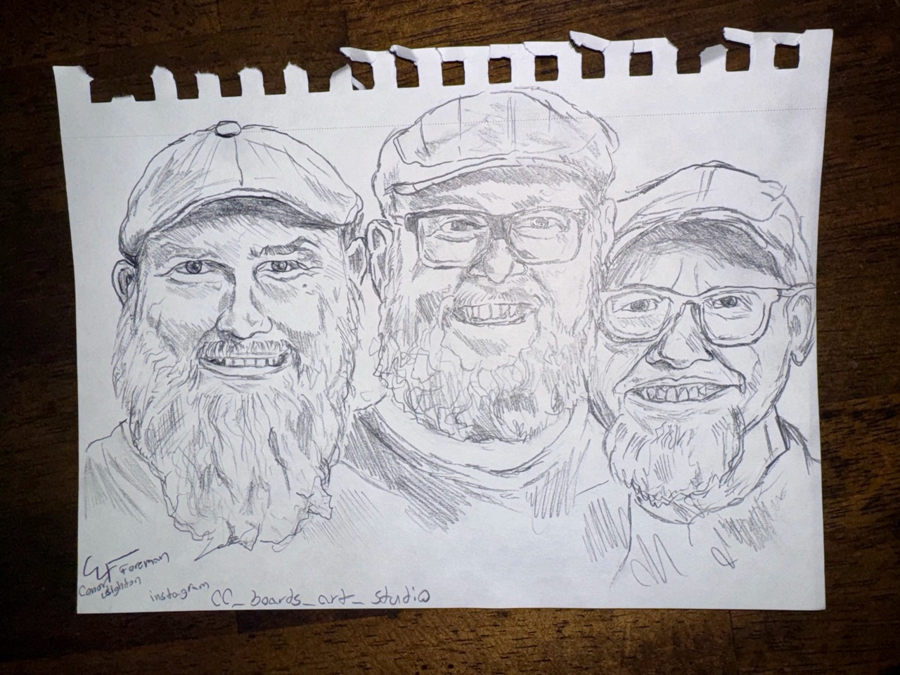 Pencil portrait of the members of The Happy Out